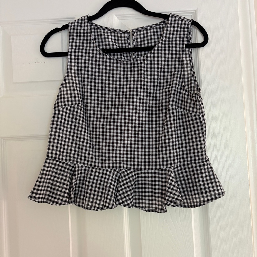 Elegant Black and White Checkered Peplum Blouse
